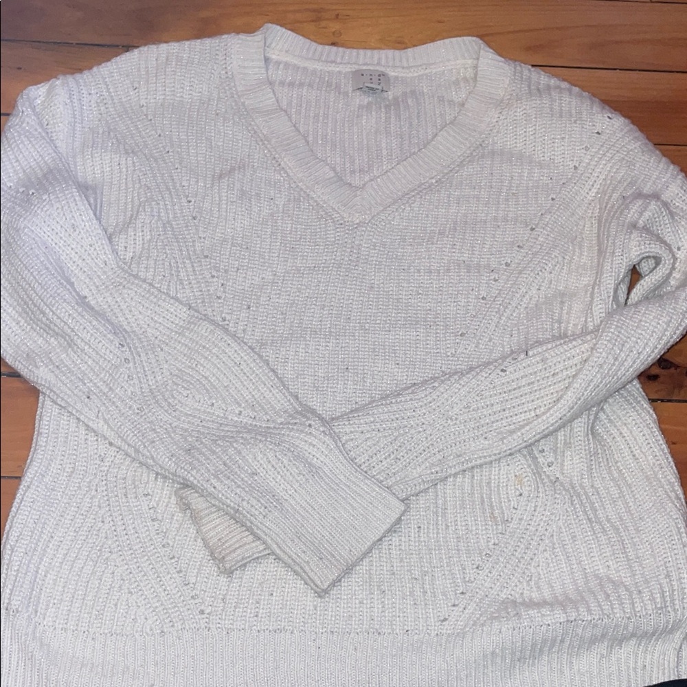 White V-Neck Knit Sweater